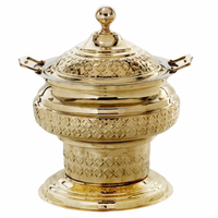Recipiente para Calentar Comida de Lujo, Estilo Antiguo, en Latón Dorado, con Inserto de Acero Inoxidable, Capacidad de 6L, Acabado Espejo de Alto Brillo, Superventas