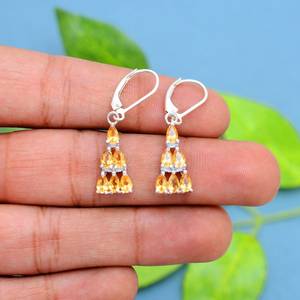 Handmade Citrine <b>Earrings</b> 925 Sterling Silver Lever <b>Back</b> Gemstone Jewelry Elegant Gift For Women Fashion <b>Earrings</b> - Product Image 5