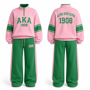 Ensemble de survêtement Alpha Kapa Alpha : Sweat à capuche rose et pantalon de jogging vert, manches longues, motif lettres décontracté, impression AKA, tenue assortie - Product Image 4