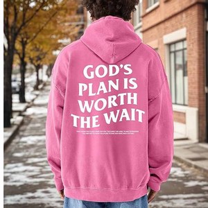 Sudadera con Capucha de Gran Tamaño con Parche de Chenilla con Letras Griegas, Diseño 'El Plan de Dios Vale la Pena', Personalizada para Hermandades, Fraternidades y Universidades - Product Image 3