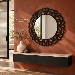 Miroir mural rond noir à motifs floraux, miroir décoratif moderne en métal pour salon, chambre, entrée, décoration de maison de luxe, art mural - Product Image 3