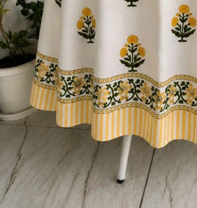 Block Print Cotton Tablecloth Yellow Floral Handmade Table Cover Wedding Party Dining Decor Halloween Thanksgiving Christmas - Product Image 2