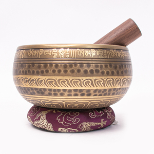 Tibetan Singing Bowl Set Embossed Brass Sound Healing Bowl with Silk <b>Cushion</b> & Leather Mallet for <b>Meditation</b> - Product Image 4