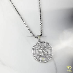 Premium Round Symbol Pendant In Sterling Silver With High Shine Moissanite Diamond Detailing - Product Image 4