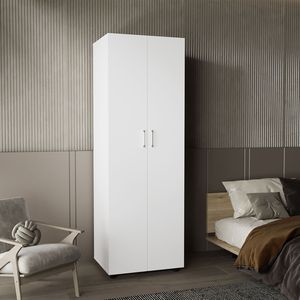 Armario Blanco Aurora de Dos Puertas con Dos Estantes Interiores y Barra para Colgar Ropa - Product Image 1