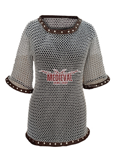 Camisa de Malla de Aluminio Medieval de Media Manga con Anillos de 10mm y Ribete de Cuero, para Disfraz de Caballero Vikingo y Reenactment - Product Image 1
