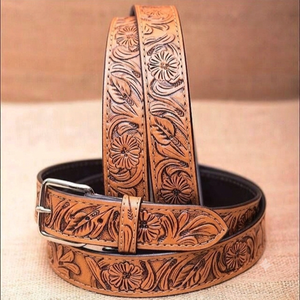 Retro Trend Original Hand carved Pattern Smooth <b>Western</b> Leather Tooling Buckle <b>Belt</b> for <b>Men</b> Leather Cowhide <b>Belt</b> Cowboy <b>Belt</b> - Product Image 6