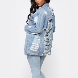 Hotsale New Design Plus Size Ripped Women Blue Wash Oversized Denim Jackets BEST SELLING - Product Image 2