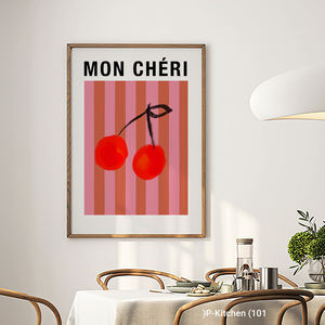 Décoration murale festive, affiche illustrée rétro aux fruits de cerise, impression artistique murale mignonne pour la cuisine - Product Image 2