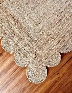 Alfombra de Yute Natural de Color Sólido Hecha a Mano con Bordes Festoneados, Ecológica, Estilo Boho Rústico para Decoración del Hogar - Product Image 5