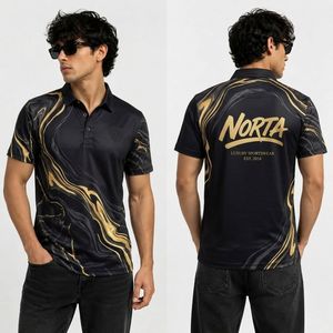 Camisas Polo Sublimadas para Hombre, de Tela de Poliéster y Elastano de Alta Elasticidad, Textura Suave de Mármol en Acuarela Verde Azulado, para Golf - Product Image 2