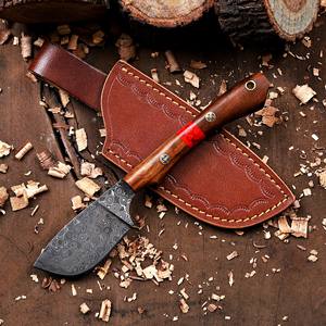 Couteau à lame fixe en acier Damas fait main Nordic Forge, fourreau en cuir, EDC, pleine lame, pour la chasse, le dépecage, le camping, bois de rose, turquoise - Product Image 1