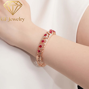Victorian Openwork Hollow Bangle <b>Bracelet</b> lab Heart‑Cut <b>Ruby</b> With Pave Diamond Accents 18K Rose Gold Vintage Luxury Fine Jewelry - Product Image 4