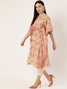 High Quality Designer Cotton Floral Printed <b>Kaftan</b> <b>Summer</b> Daily Wear Regular Fit Sweetheart Neck Washable Three Quarter Sleeve - Product Image 2