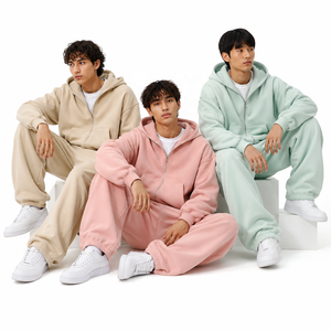 OEM ODM Custom Print Winter Thermal Men's Streetwear Hoodie Sweatpants SetHeavyweight Baggy Fleece Oversized <b>Knitted</b> 100% Cotton - Product Image 5