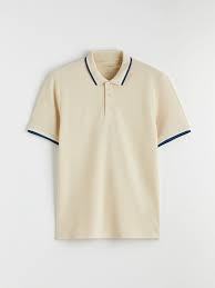 เสื้อโปโลแขนสั้นผู้ชายดีไซน์ใหม่ปี 2026 ปักโลโก้ได้ตามต้องการ สีครีม สำหรับเล่นกอล์ฟ แต่งขอบสีน้ำเงินและสีขาว - Product Image 2