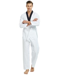 Uniforme de taekwondo de alta calidad, tela de polialgodón ligera, transpirable y duradera, uniforme de entrenamiento con cuello en V para hombres y mujeres - Product Image 5