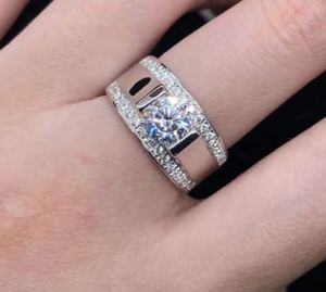 <b>Mens</b> Luxury Moissanite <b>Ring</b> Sterling <b>Silver</b> 14K Gold Plated Certified Prong Setting Engagement Wedding Band Gift for Him - Product Image 3