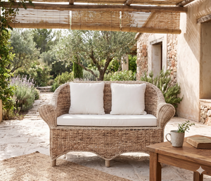 Handmade Natural Rattan Outdoor <b>Sofa</b> Wicker Patio Loveseat Garden Bench With Comfortable Cushions For Hotel Balcony Home Decor - Product Image 1