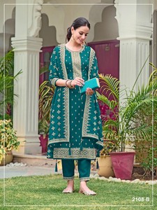 Dhwaja Export Fox Georgette - Costume semi-couture avec broderie et travail de sequins - Product Image 2