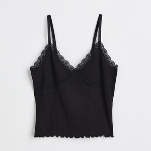 Débardeur court décontracté en coton noir pour femme, sans manches, avec dentelle, dos nu, coupe ajustée, tricoté sans couture, idéal pour la plage - Product Image 1