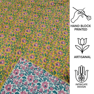 Colcha Reversible 100% Algodón con Estampado de Flores Pequeñas, de Lujo, Ecológica, para Todas las Estaciones, Color Amarillo Brillante, Estampado en Bloques, para Hotel - Product Image 5