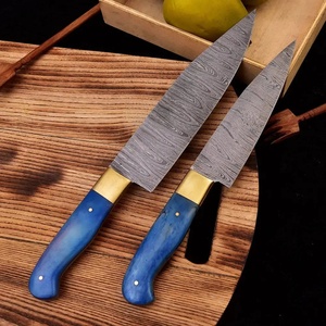Lot de 2 couteaux de chef de cuisine en acier Damas, entièrement forgés, manche en bois, ambidextres, finition polie miroir, style moderne 5-7 - Product Image 2
