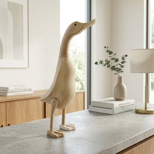 Escultura de pato de madera artesanal, estatua de animal rústica de raíz de teca y bambú, patito liso, unidad decorativa para mesa o suelo. - Product Image 3