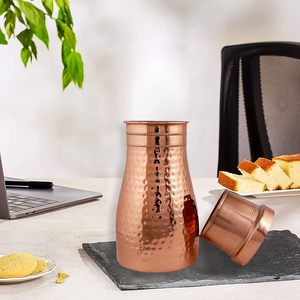 Carafe à eau en cuivre avec couvercle, design classique, portable et écologique, pour la maison et le bureau, carafe en métal - Product Image 1
