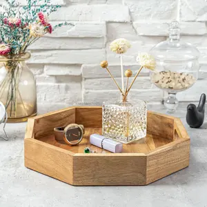 ถาดเสิร์ฟไม้ไผ่แบบเรียบง่ายสไตล์วินเทจถาดกลมสำหรับกาแฟหรือออตโตมันสำหรับตกแต่งบ้านบนโต๊ะอาหาร - Product Image 1