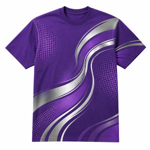 T-shirt de sport pour homme personnalisé en sublimation, violet, à séchage rapide, en jersey polyester avec motif d'impression vague argentée pour adultes - Product Image 1