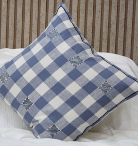 100% Pure Linen Embroidered Solid Check Luxury Eco-Friendly Washable <b>Cushion</b> <b>Cover</b> Blue White Decorative Throw Pillow <b>Cover</b> - Product Image 4