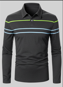 Elegante Camisa Polo a Rayas de Manga Larga para Hombre, Otoño, Cómoda, Transpirable, para Golf, Rugby, Tenis, Informal - Product Image 2