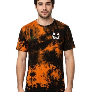 Camiseta Personalizada con Estampado de Cara Sonriente en Tie Dye Naranja y Negro, Camiseta de Algodón para Hombre, Estilo Urbano, Diseño Grunge, Fabricación OEM, Venta al Por Mayor - Product Image 1