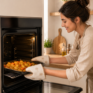 Mini Guantes para Horno |   Porta ollas de algodón resistentes al calor |   Guantes de Cocina con Estampado de <span class=keywords><strong>Palmeras</strong></span> para Hornear, Cocinar y Asar a la Parrilla |   Aro de Colgado Fácil de Usar - Product Image 2