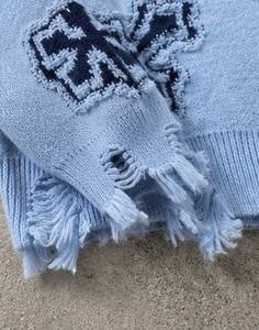 Pull à capuche surdimensionné en tricot bleu clair à motif croisé imprimé sur mesure pour homme, vêtement d'hiver en coton surdimensionné - Product Image 4