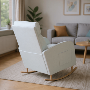Sedia a dondolo moderna ed ecologica con gambe in metallo e tasca laterale portaoggetti per comfort e funzionalità sul balcone - Product Image 5