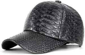 <b>Black</b> Embossed Snake Skin Texture <b>Baseball</b> <b>Cap</b> Unisex Adjustable Fashion Hat for Adults Casual Wear Four Seasons Style - Product Image 3