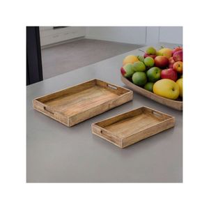 Rustic Rectangular Mango Wood Serving <b>Tray</b> Set with Cutout Handles Decorative Farmhouse <b>Breakfast</b> Tea <b>Tray</b> for Home Decor Table - Product Image 2