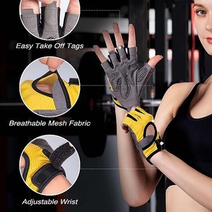 Rhino Fitness Half Finger Gym Gloves PU <b>Leather</b> Mesh Breathable Adjustable Hook Loop <b>Wrist</b> <b>Strap</b> Unisex for Fitness Training - Product Image 5