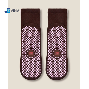 Custom LOGO Pilates <b>Socks</b> Burgundy Color Vertical Stripes Pattern Dual Direction Inside Grip <b>Women</b> Anti Slip Yoga Barre Daily - Product Image 2