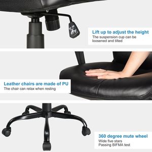 Sedia da Ufficio in Pelle PU di Alta Qualità, Altezza e Inclinazione Regolabili, Rotazione a 360 Gradi, Capacità 300 LBS, Colore Nero - Product Image 4
