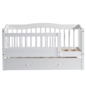 FCH White Painted Pine Toddler Bed with Bottom Drawer and Side Car Bed Vertical Fence Design for Kids - Product Image 2