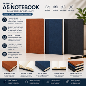 Carnet de notes A5 Premium en cuir PU, couverture rigide, bloc-notes avec reliure cousue, 192 pages, pour le bureau, l'école, ou comme cadeau - Product Image 1