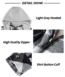Chemise à carreaux à capuche de haute qualité, chemises en flanelle à carreaux à manches longues avec capuche, veste à capuche en coton doublée de polaire à carreaux pour homme - Product Image 2