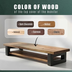 Soporte para Monitor de Madera de Acacia Rústica con Patas de Metal Negro para Escritorio y TV, Soporte de TV Moderno de Madera de Acacia Sólida y Estante de Exhibición para Escritorio - Product Image 3