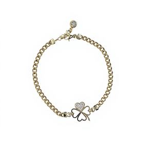 สร้อยข้อมือทองคำแท้ 14K ดีไซน์รูปหัวใจและใบโคลเวอร์สี่แฉก สร้อยข้อมือหัวใจใบโคลเวอร์สี่แฉกสำหรับผู้หญิง ของขวัญสุดหรูสำหรับผู้หญิง - Product Image 1