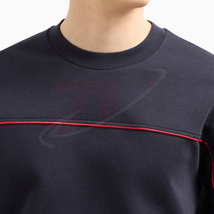 Sweat-shirt à col rond noir pour homme, coupe ample, en coton tricoté, décontracté, pour l'automne, avec détails de couture rouge - Product Image 4
