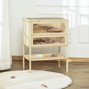 Gabbia per criceti in legno a 3 livelli con porta d'ingresso apribile mensola di stoccaggio di piccoli animali per topi ratti Pet case mobili - Product Image 2