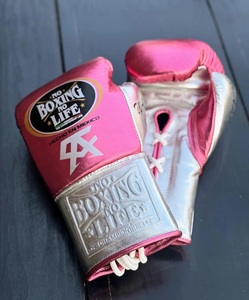 ถุงมือชกมวย Canelo Mexican No Boxing No Life สีชมพูเงิน แบบผูกเชือก หนังแท้ สำหรับ MMA ศิลปะการต่อสู้ - Product Image 4